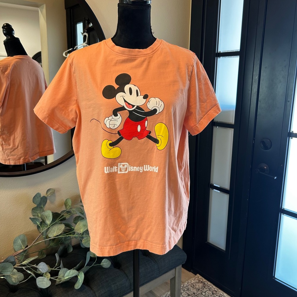 Disney Walt Disney World Mickey Mouse Graphic T-Shirt Peach Orange Large
